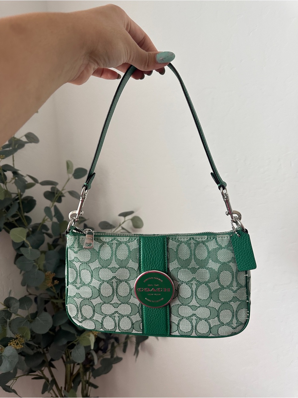 Coach Green Signature Jacquard Mini Shoulder Bag